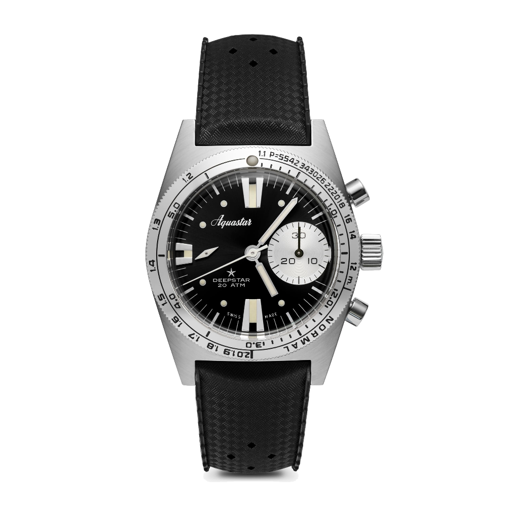 Aquastar Deepstar 39mm Automatic Chronograph Vintage Black Black Dial Straps