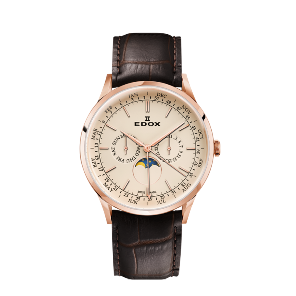 Edox Edox Les Vauberts Annual Calendar 40101-37RC-BEIR Beige Dial Straps