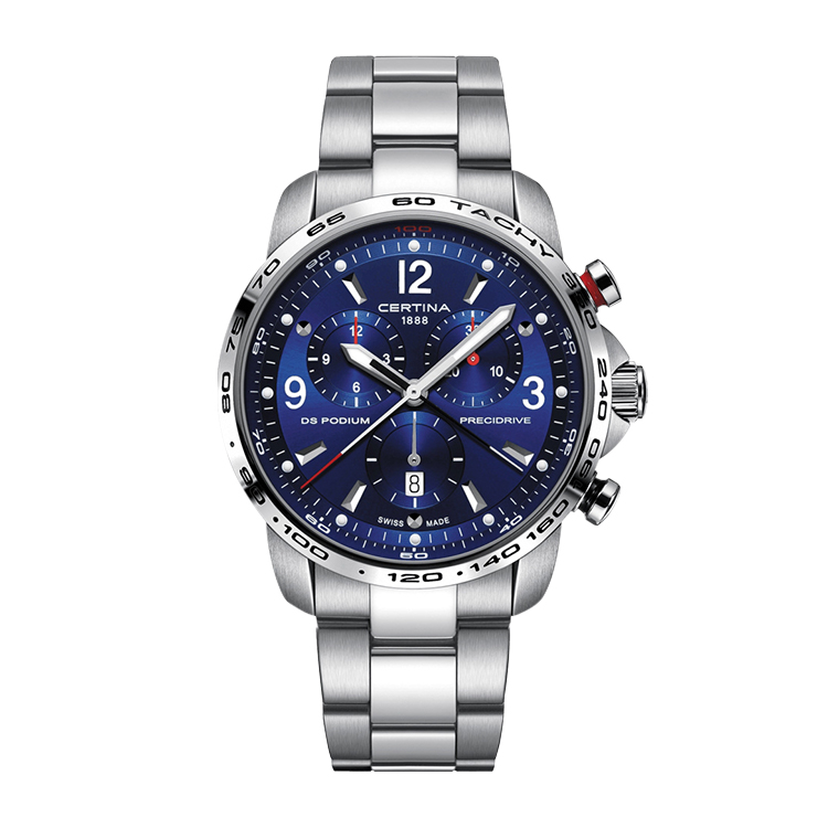 Certina DS Podium Big Size Chrono 1/100 Sec Stainless Steel / Blue / Bracelet