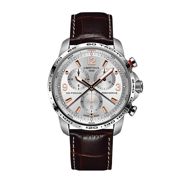 Certina DS Podium Big Size Chrono 1/100 Sec Stainless Steel / Silver / Strap