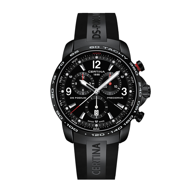 Certina DS Podium Big Size Chrono 1/100 Sec Stainless Steel / PVD / Black / Rubber