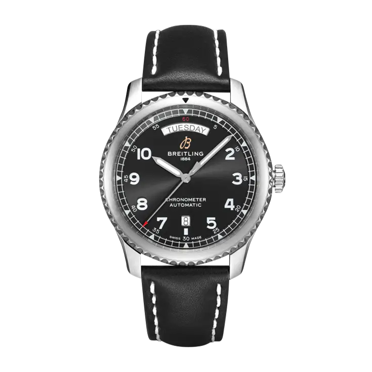 Breitling Automatic Day & Date 41 Stainless Steel / Black / Black Calf / Pin