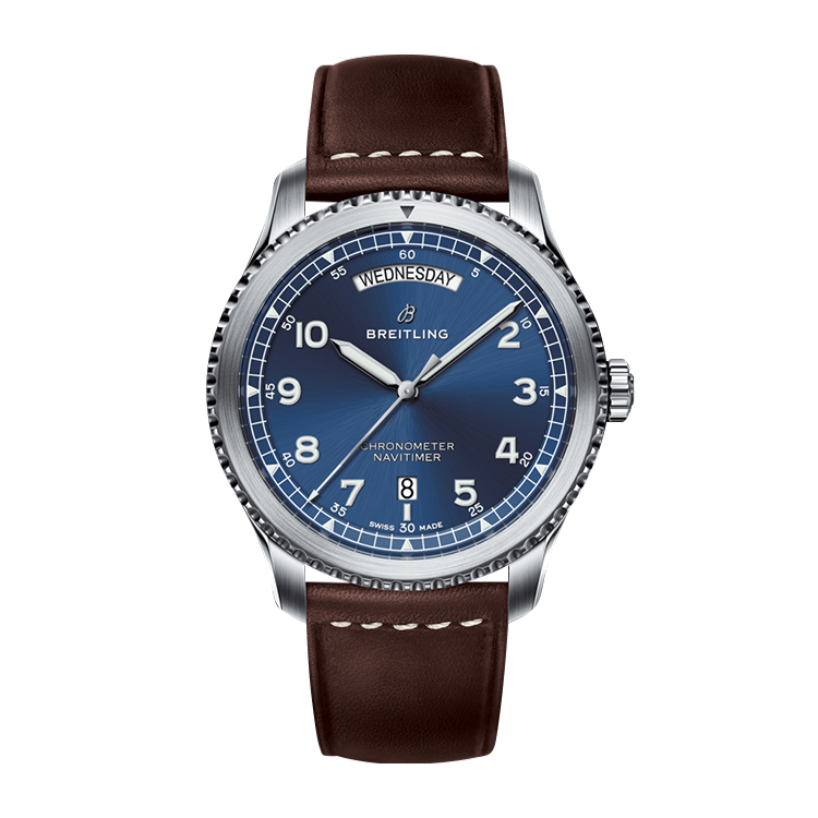 Breitling Automatic Day & Date 41 Stainless Steel / Blue / Brown Calf / Pin