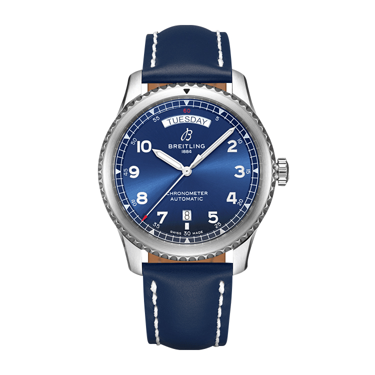 Breitling Automatic Day & Date 41 Stainless Steel / Blue / Blue Calf / Folding