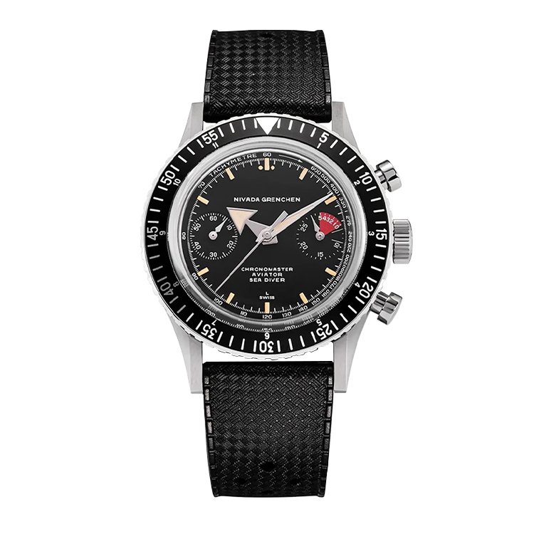 Nivada Grenchen Chronomaster Aviator Sea Diver Automatic Stainless Steel / Black / Tropic Black Dial Straps