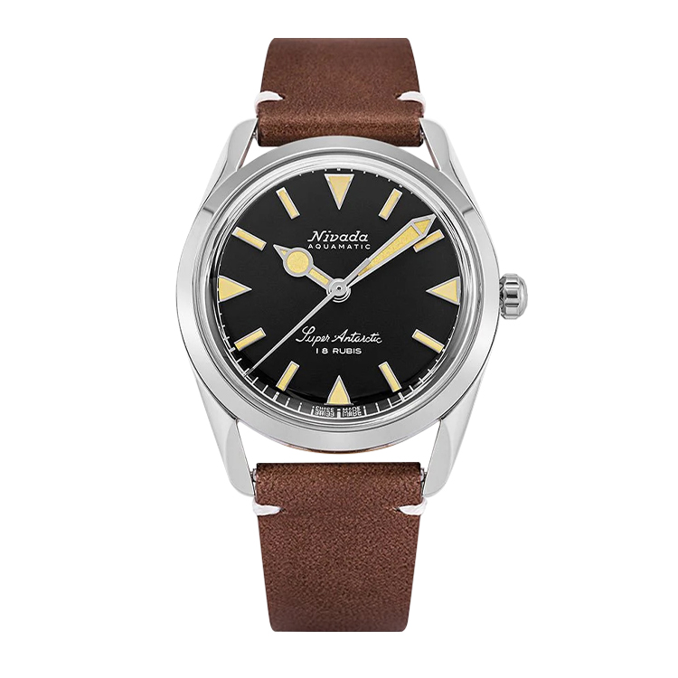 Nivada Grenchen Super Antarctic 35 Black - Beige Luminova / Stainless Steel / Brown - White Black Dial Straps