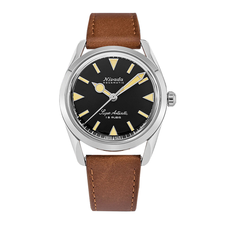Nivada Grenchen Super Antarctic 35 Black - Beige Luminova / Stainless Steel / Brown Black Dial Straps
