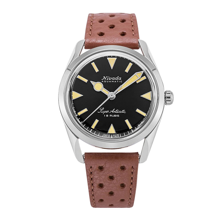Nivada Grenchen Super Antarctic 35 Black - Beige Luminova / Stainless Steel / Brown Racing Black Dial Straps