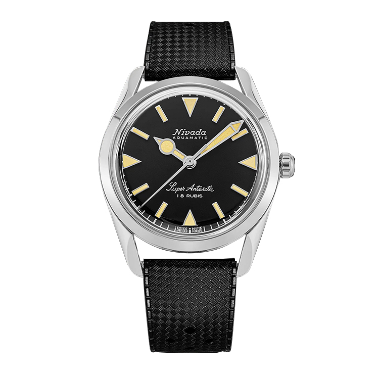 Nivada Grenchen Super Antarctic 35 Black - Beige Luminova / Stainless Steel / Tropic Black Dial Straps