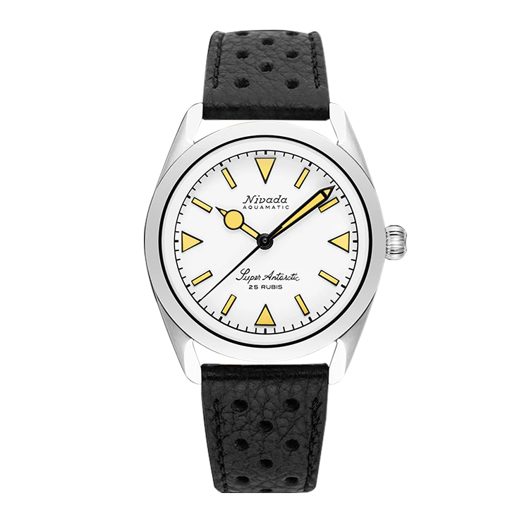 Nivada Grenchen Super Antarctic White - Yellow Luminova / Stainless Steel / Black Racing White Dial Straps