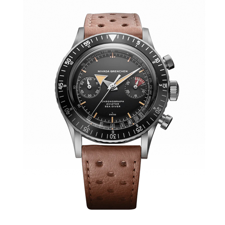 Nivada Grenchen Nivada Grenchen Chronograph Valjoux 23 Broad Arrow Black Dial Straps