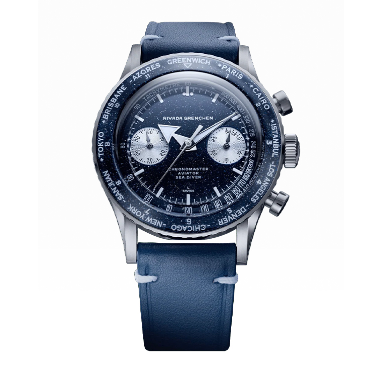 Nivada Grenchen Nivada Grenchen Chronomaster Valjoux 236 Aventurine Blue Blue/Navy Dial Straps