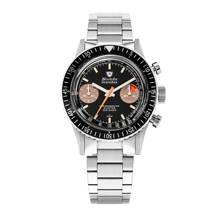 Nivada Grenchen Nivada Grenchen Orange Boy Inter.Bezel - Manual Black Dial Straps