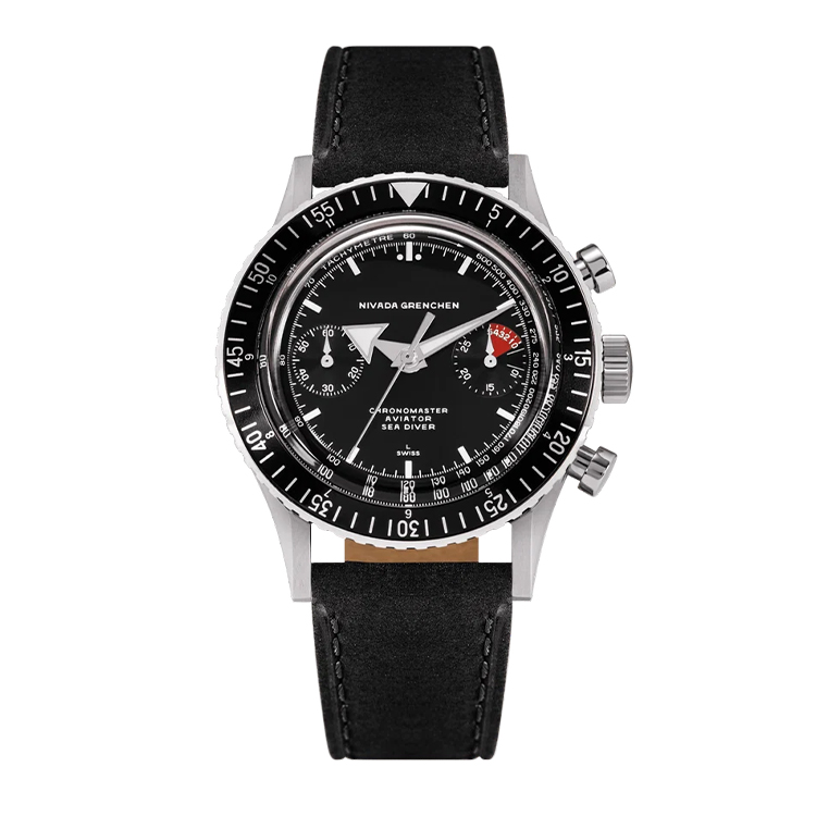 Nivada Grenchen Nivada Grenchen White Broad Arrow Inter.Bezel 38Mm - Manual Black Dial Straps