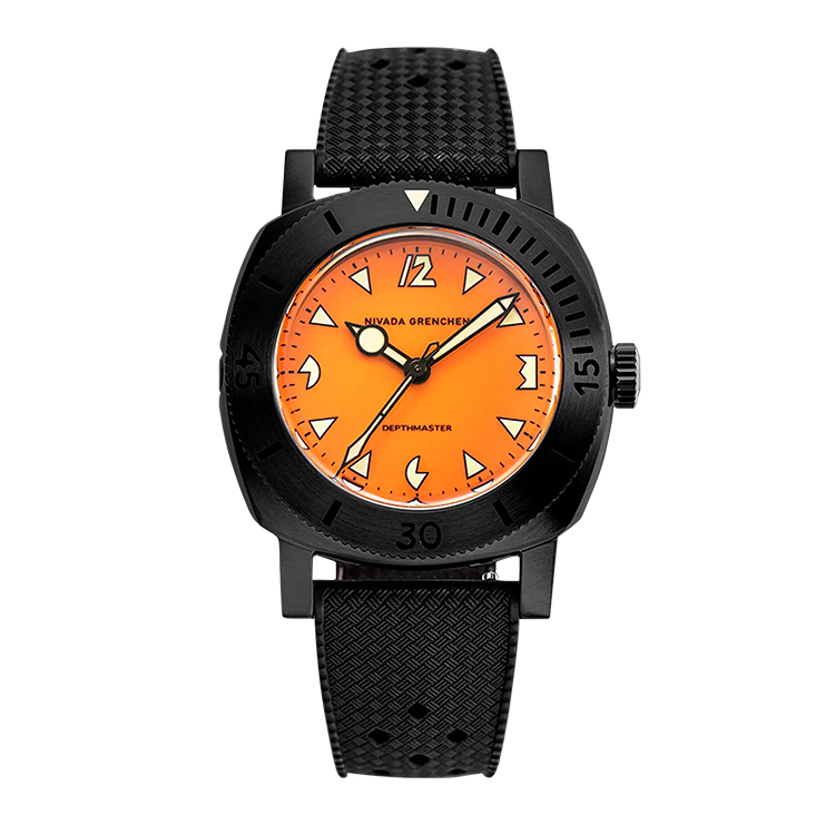 Nivada Grenchen Nivada Grenchen Depthmaster Black Pumpkin Orange Dial Straps