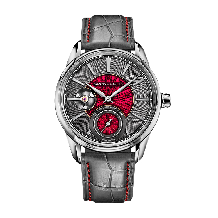 Gronefeld 1941 Remontoire Red Enamel Silver Case Red/Burgundy Dial Straps