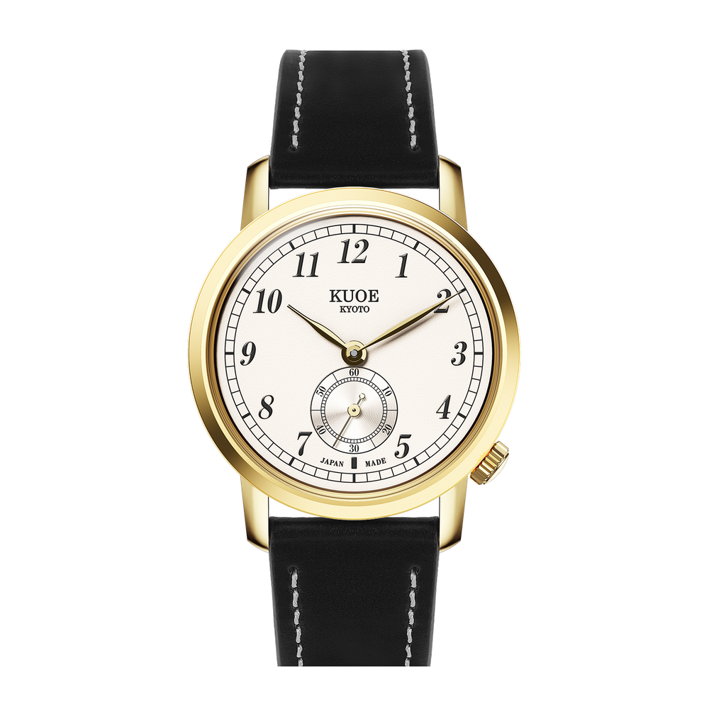 Kuoe Kyoto 90-007 Natural/Cream dial / Gold hands / 35 mm / Yellowgold case Natural/Cream Dial Straps