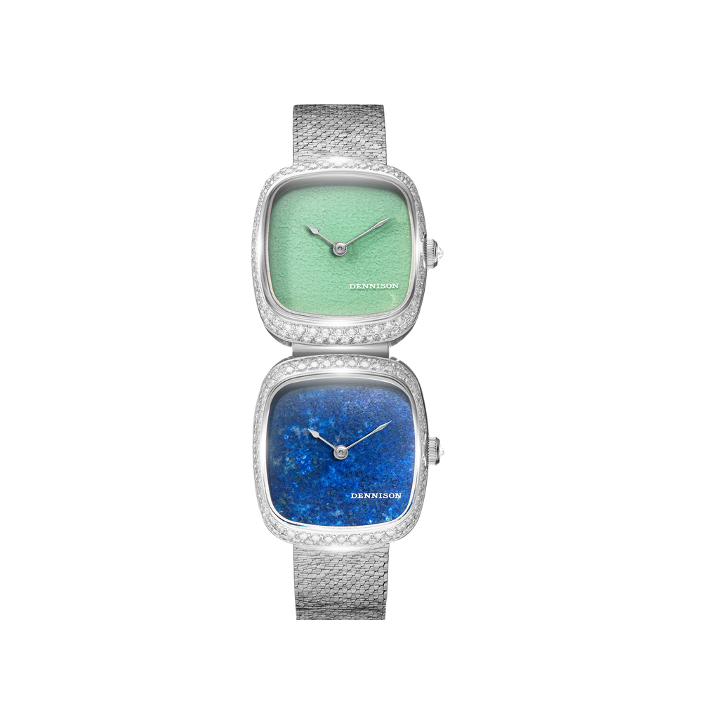Dennison Dual Time Mini – Lagoon Jadeite & Lapis Lazuli — Lagoon Jadeite & Lapis Lazuli Diamonds Green Dial Straps