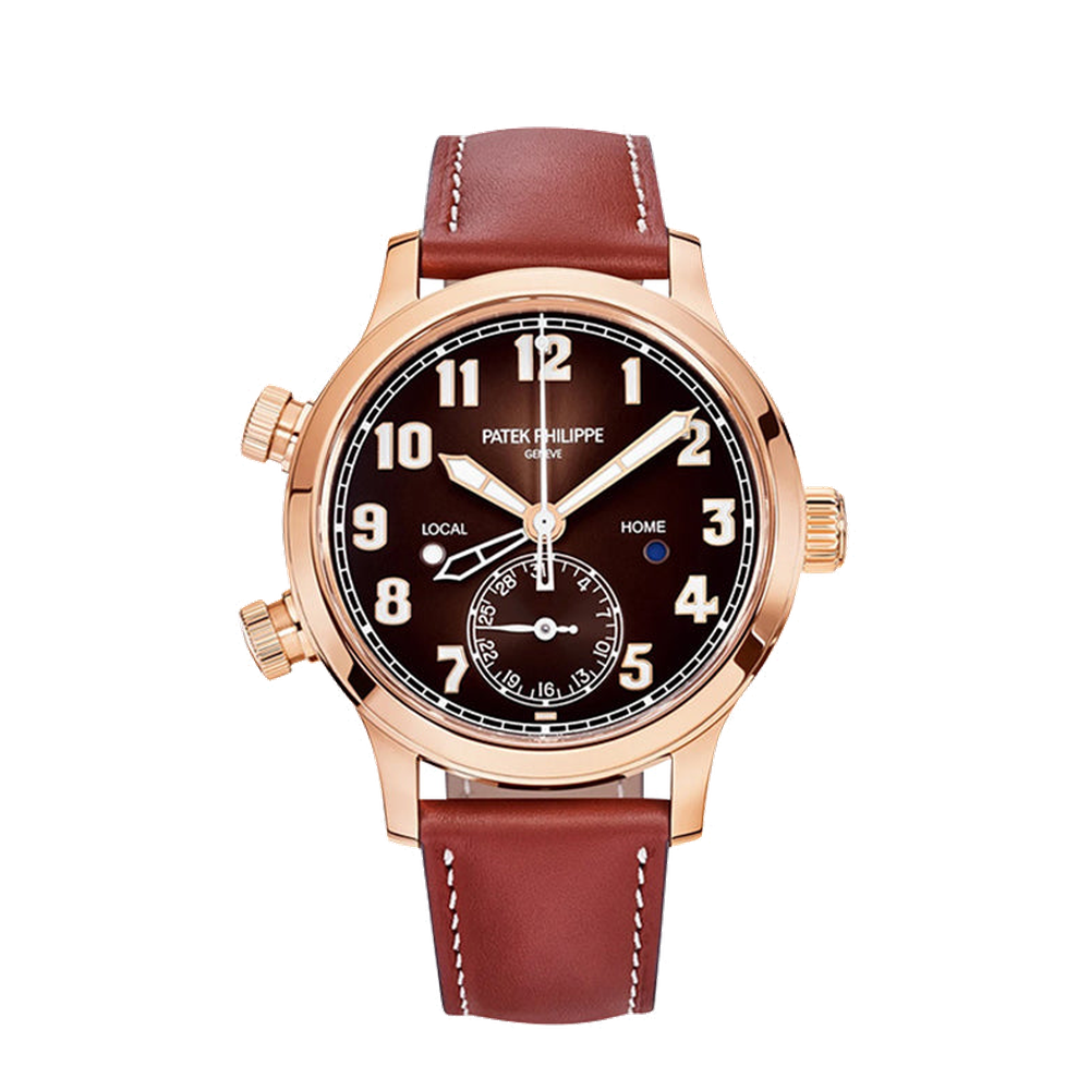 Patek Philippe Calatrava Pilot Travel Time 5524 Rose Gold / Brown Brown Dial Straps