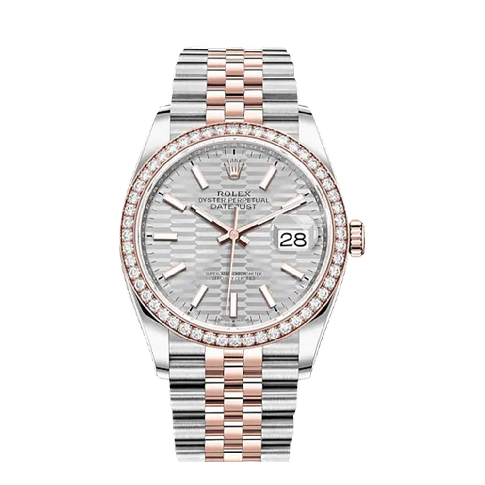 Rolex Datejust 36 Stainless Steel / Everose / Diamond / Silver - Fluted / Jubilee
