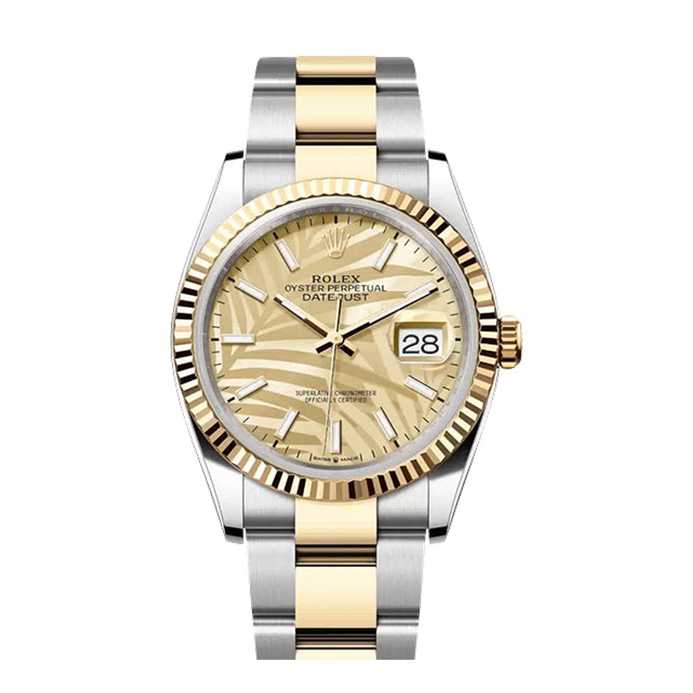 Rolex Datejust 36 Stainless Steel / Yellow Gold / Fluted / Champagne - Palm / Oyster