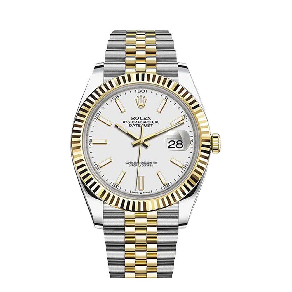 Rolex Datejust 41 Rolesor Yellow Fluted / Jubilee / White White Dial Straps
