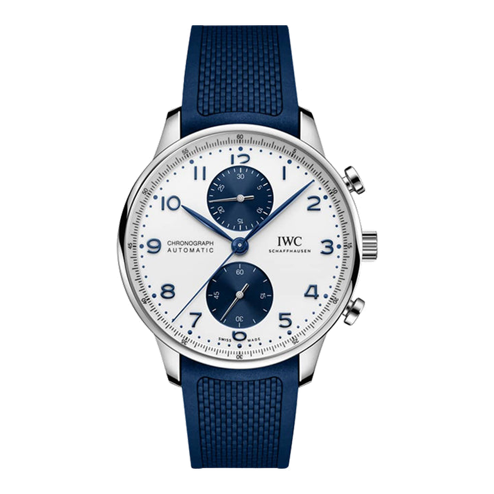 IWC Portugieser Chronograph Stainless Steel / Silver - Blue / Rubber