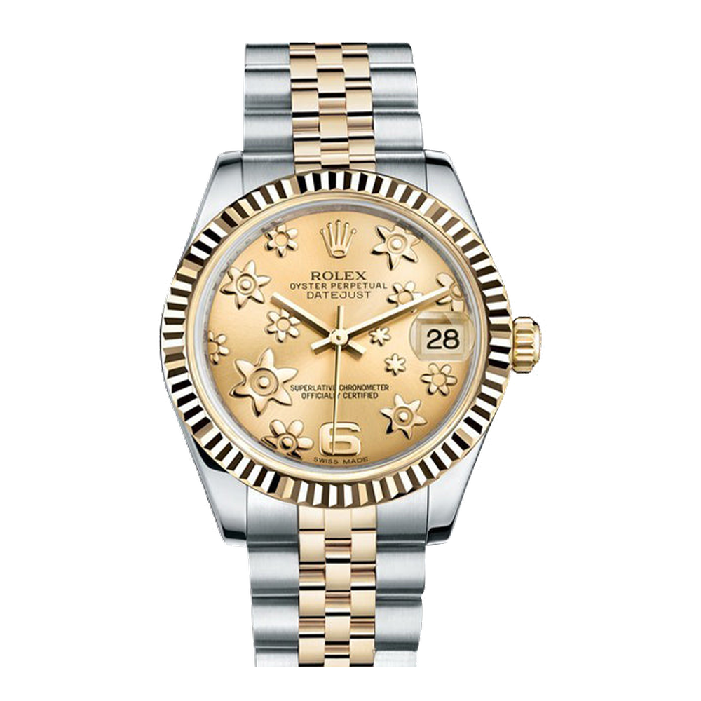 Rolex Datejust 31 Rolesor Yellow Fluted / Jubilee / Champagne Floral