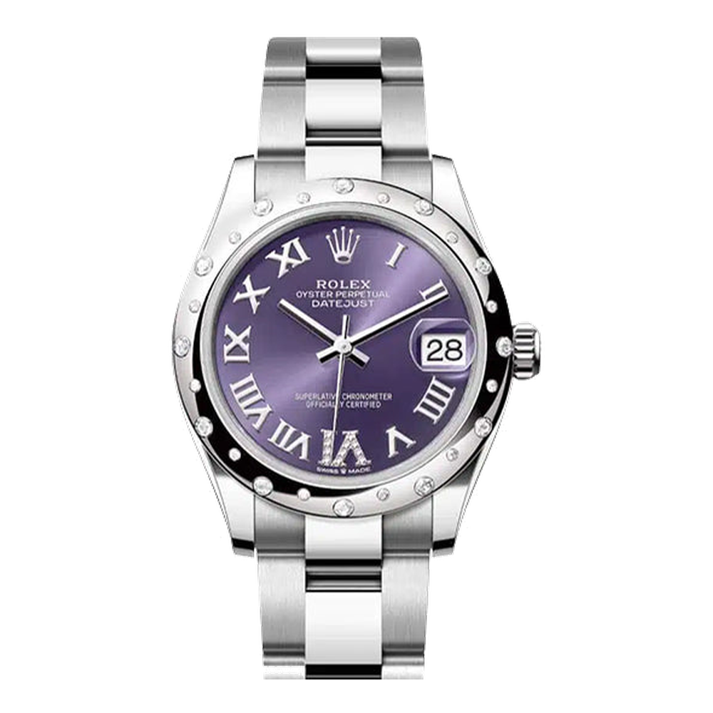 Rolex Datejust 31 Stainless Steel Domed Diamond / Oyster / Aubergine - Roman