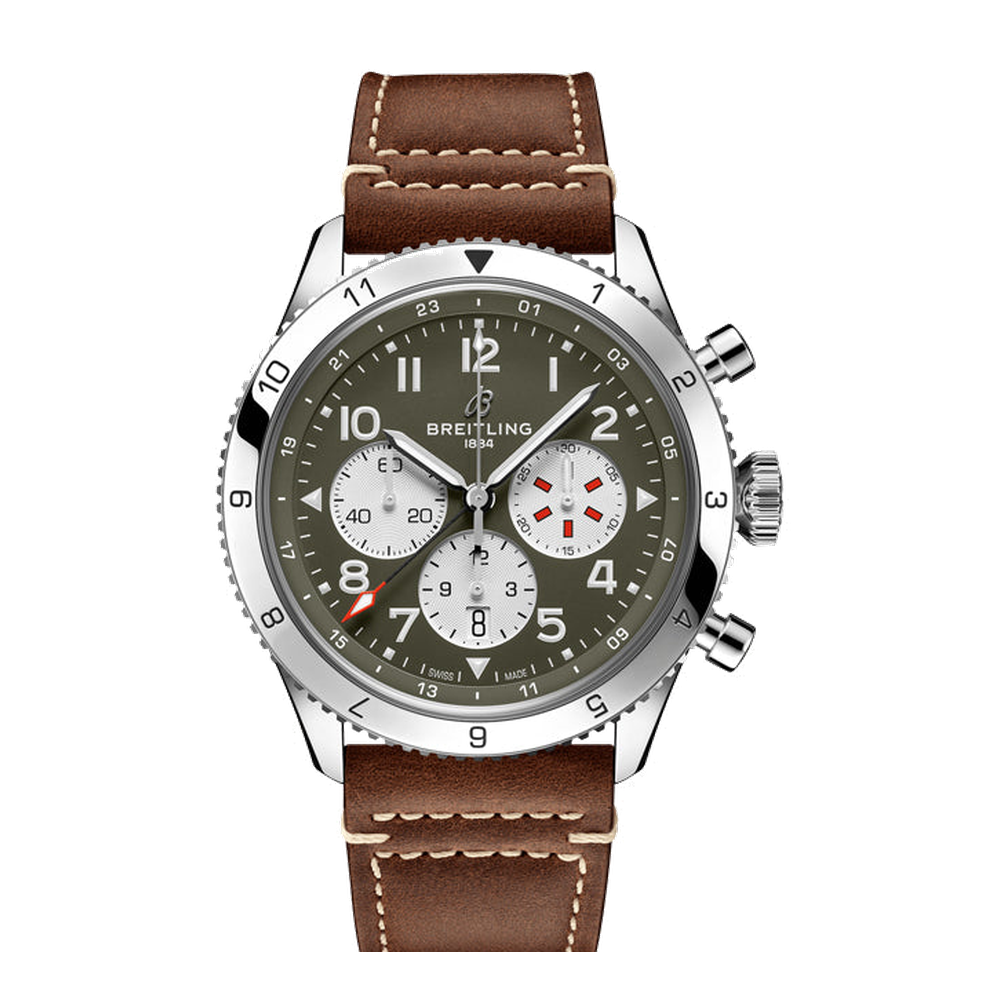 Breitling Super AVI B04 Chronograph GMT 46 Curtiss Warhawk Green Dial Straps