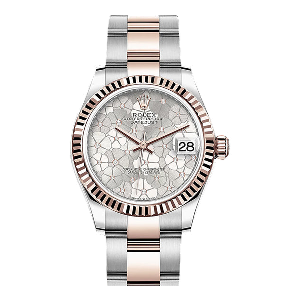 Rolex Datejust 31 Stainless Steel/ Rose Gold / Fluted / Silver - Floral / Oyster