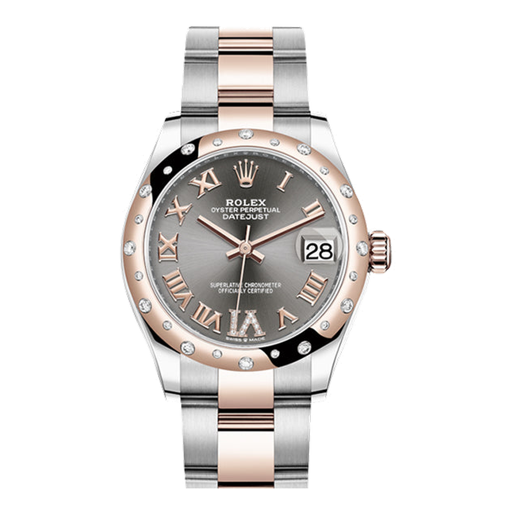 Rolex Datejust 31 Stainless Steel/ Rose Gold / Domed - Diamond / Grey - Roman / Oyster