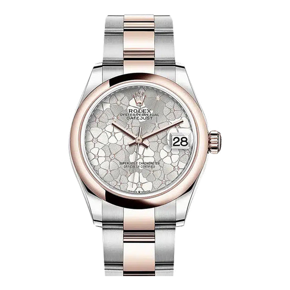 Rolex Datejust 31 Stainless Steel/ Rose Gold / Domed / Silver - Floral / Oyster