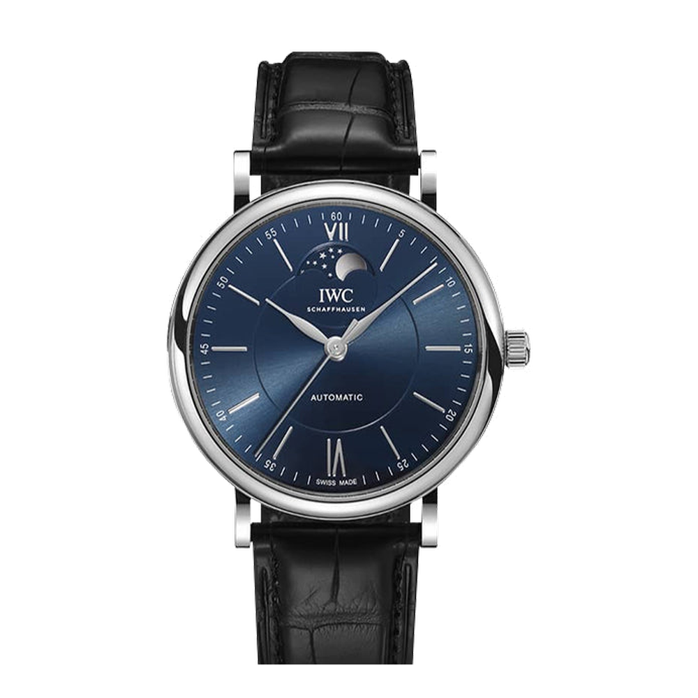 IWC Portofino Automatic Moonphase Stainless Steel / Blue / Alligator