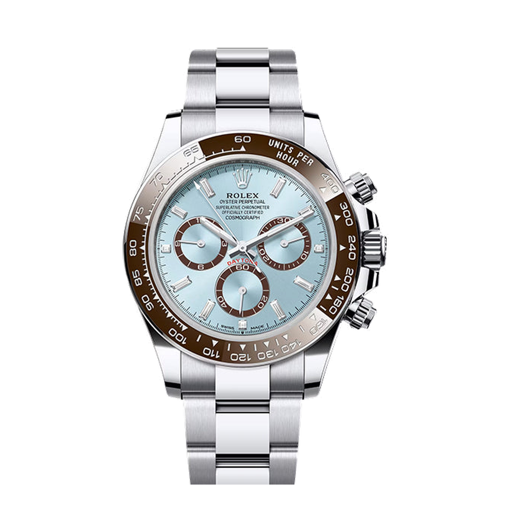 Rolex Cosmograph Daytona Platinum - Cerachrom / Ice Blue - Baguette / Oyster Blue/Navy Dial Straps
