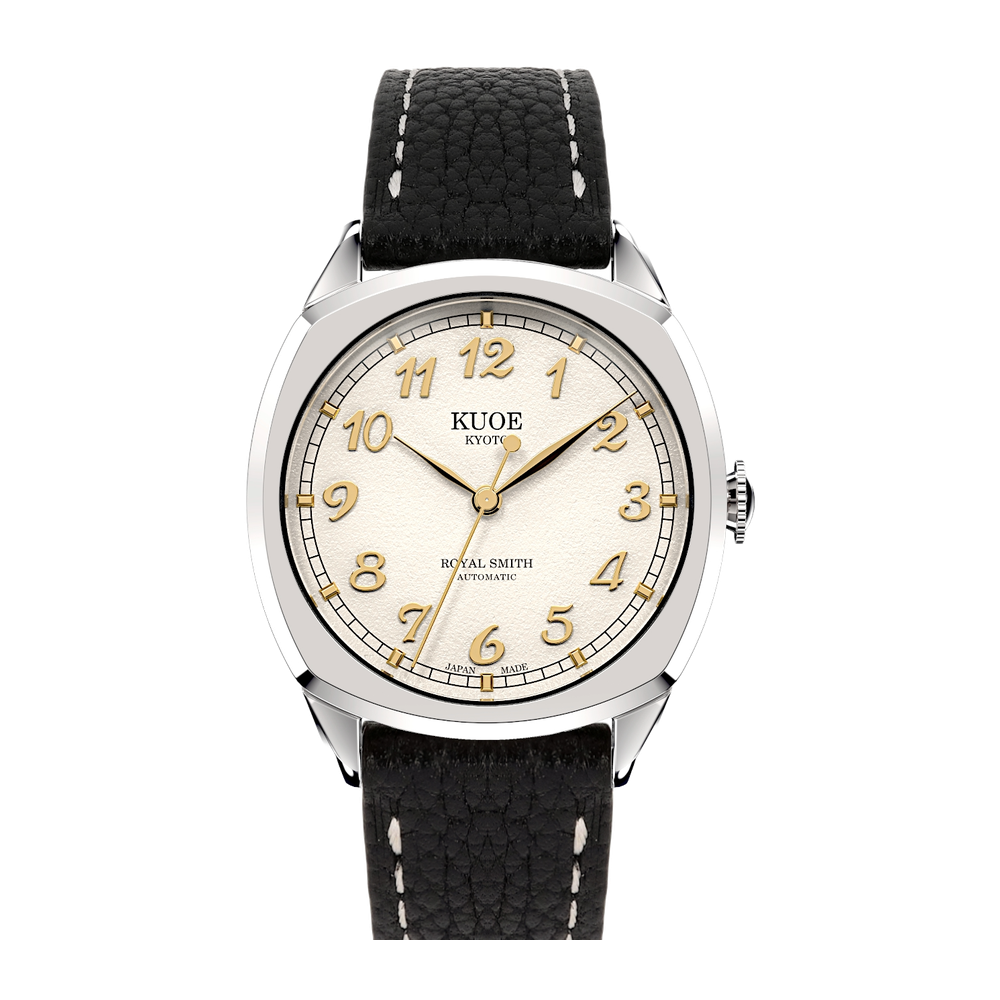 Kuoe Kyoto 90-008 Ivory grainy dial / Gold indices / 34 mm / Silver case