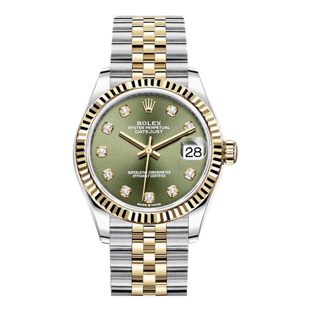 Rolex Datejust 31 Stainless Steel / Yellow Gold / Fluted / Olive - Diamond / Jubilee