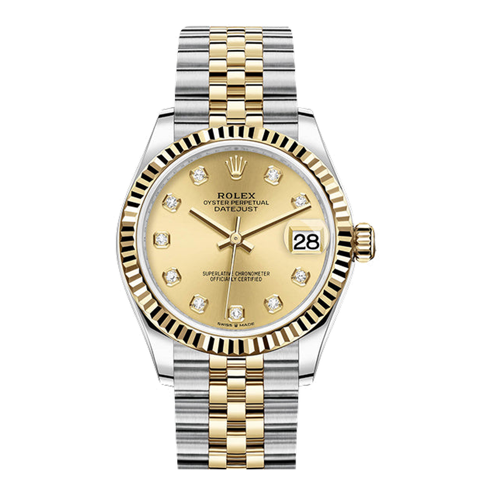 Rolex Datejust 31 Stainless Steel / Yellow Gold / Fluted / Champagne - Diamond / Jubilee