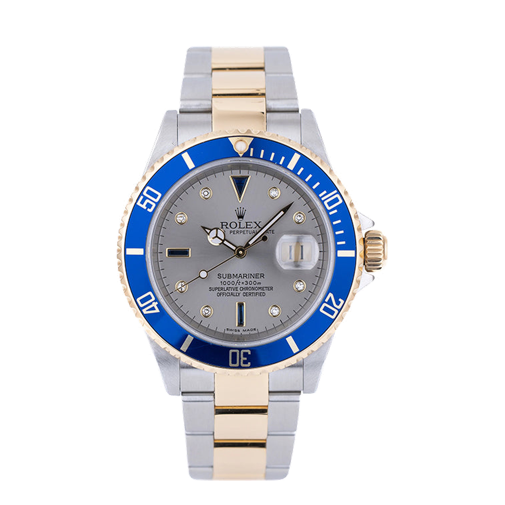 Rolex Submariner Date 16613 Serti Silver Grey Dial Straps