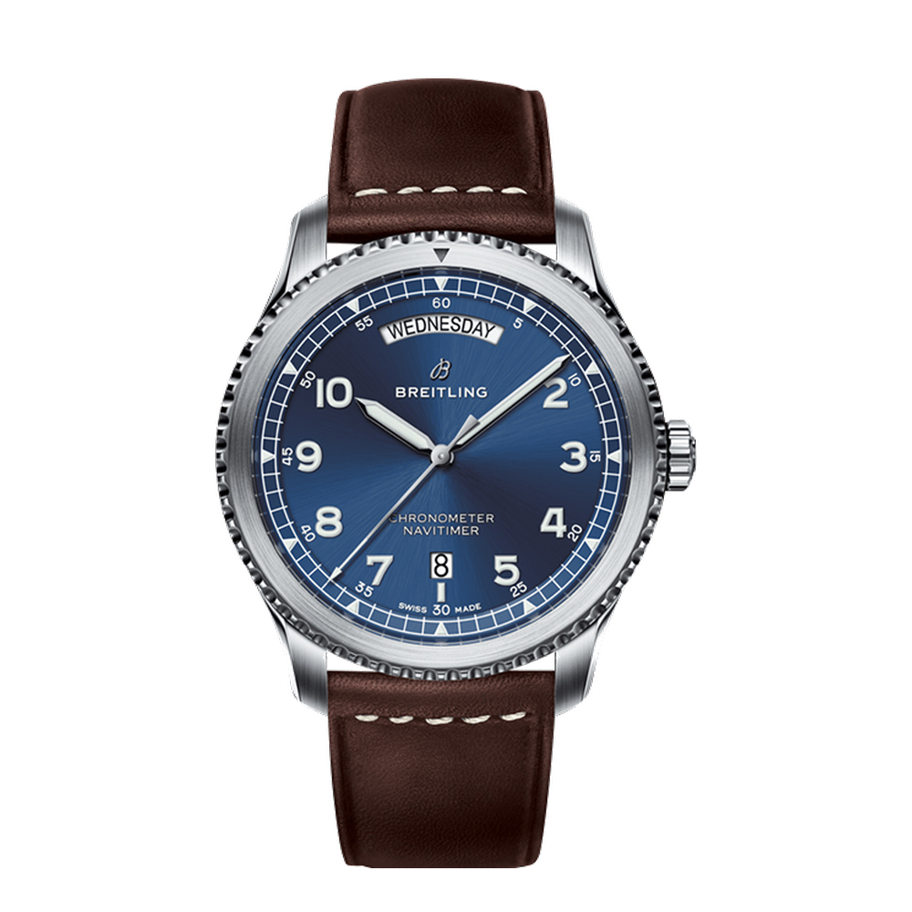 Breitling Automatic Day & Date 41 Stainless Steel / Blue / Brown Calf / Pin