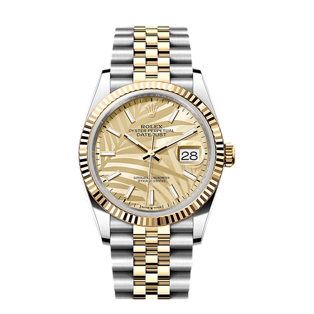 Rolex Datejust 36 Stainless Steel / Yellow Gold / Fluted / Champagne - Palm / Jubilee