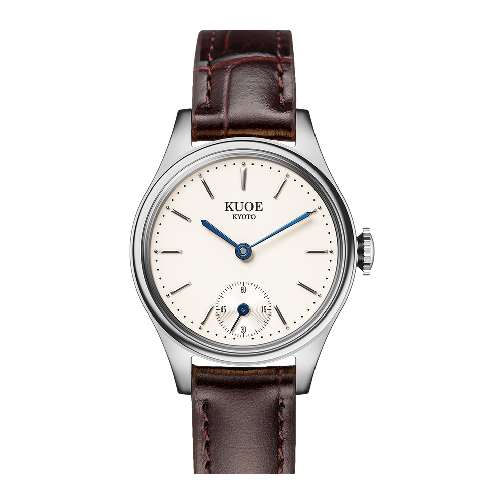 Kuoe Kyoto 90-003 Ivory dial, blue hands, baton indices / 26 mm / Silver case Natural/Cream Dial Straps
