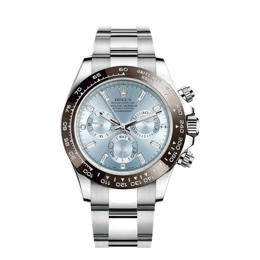 Rolex Cosmograph Daytona Platinum / Cerachrom / Ice Blue - Baguette Blue/Navy Dial Straps