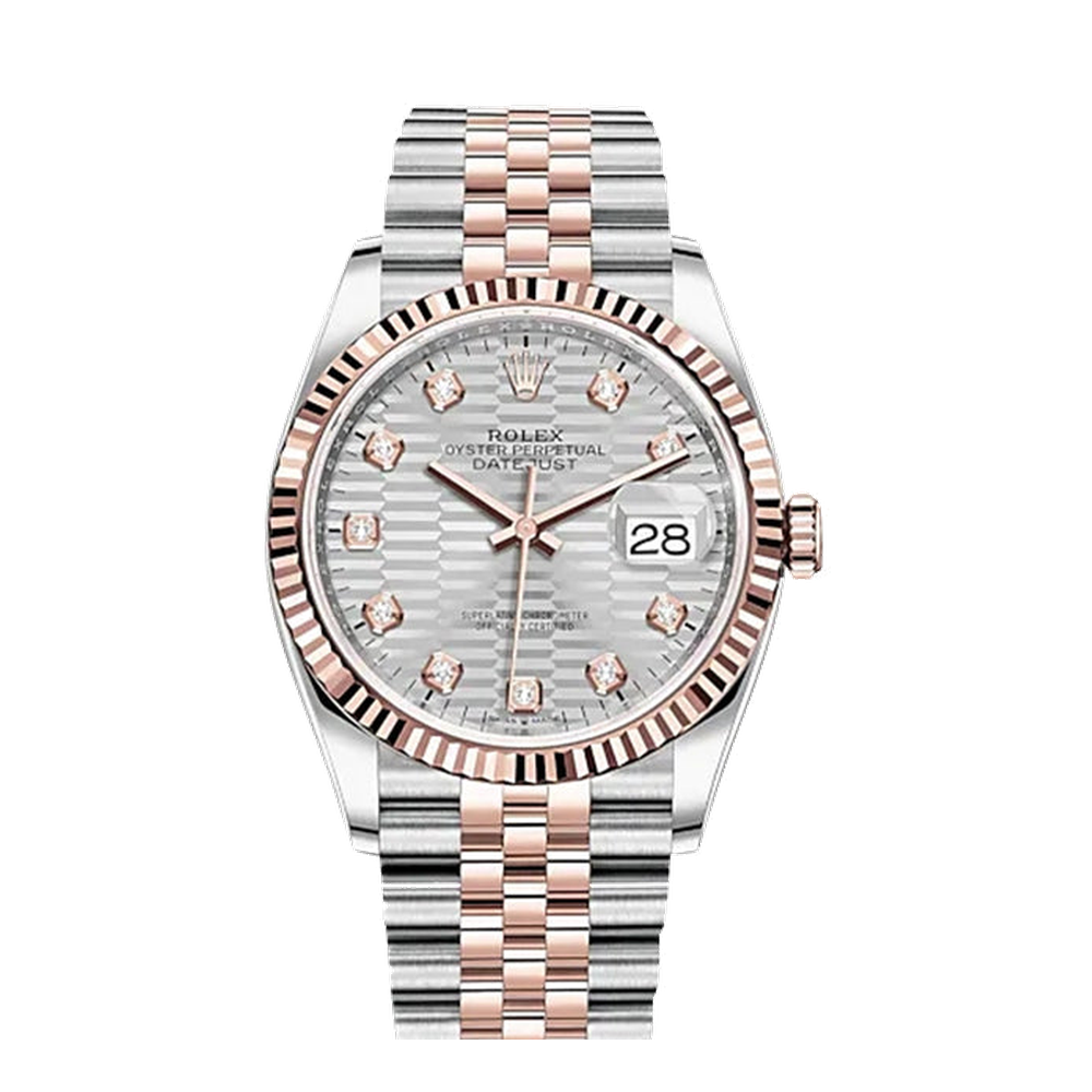 Rolex Datejust 36 Stainless Steel / Everose / Fluted / Silver - Fluted - Diamond / Jubilee