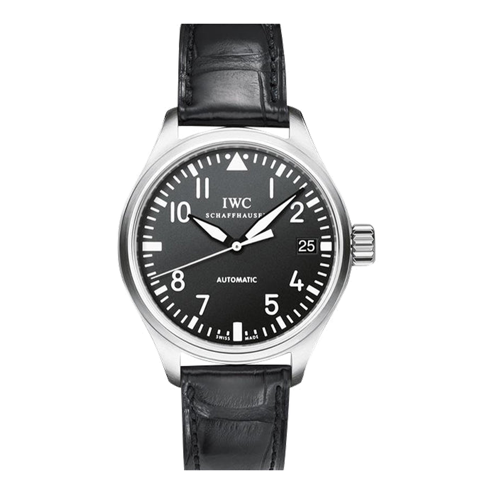 IWC Pilot's Watch Midsize / Black Alligator Black Dial Straps