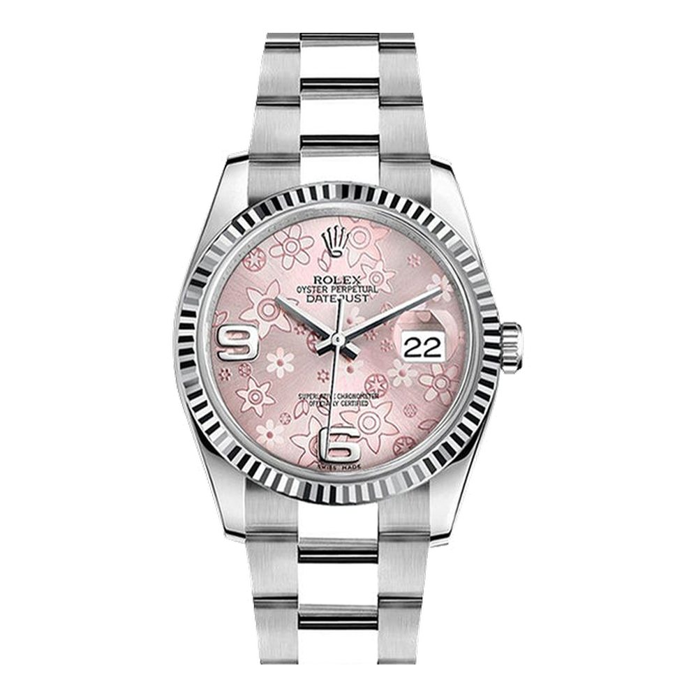 Rolex Datejust 36 Stainless Steel Fluted / Oyster / Pink Floral Pink/Salmon Dial Straps
