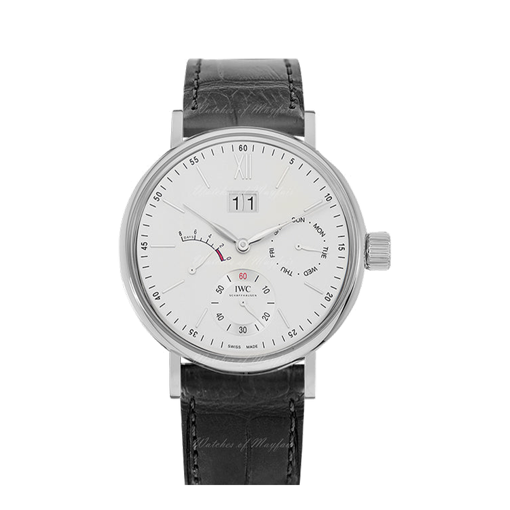 IWC Portofino Hand-Wound Day & Date Stainless Steel / Silver Grey Dial Straps