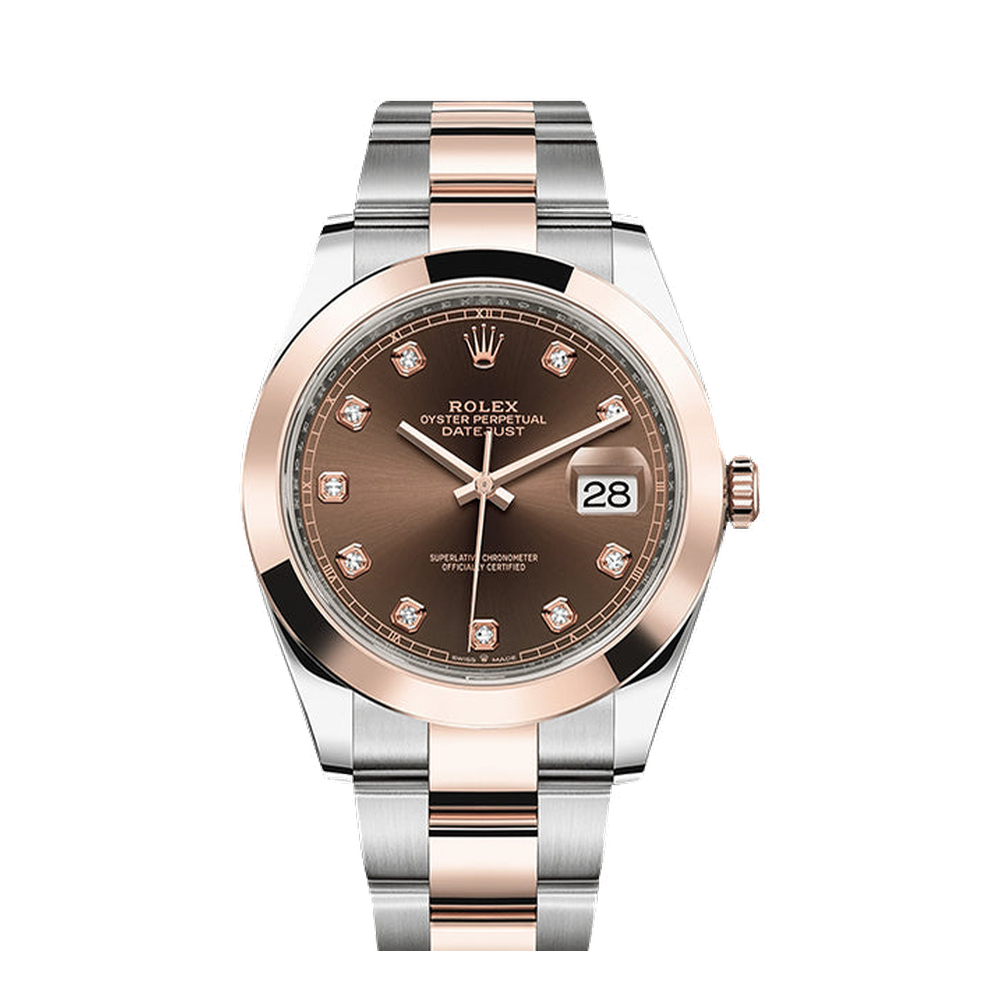 Rolex Datejust 41 Rolesor Everose Smooth / Oyster / Chocolate - Diamond Brown Dial Straps