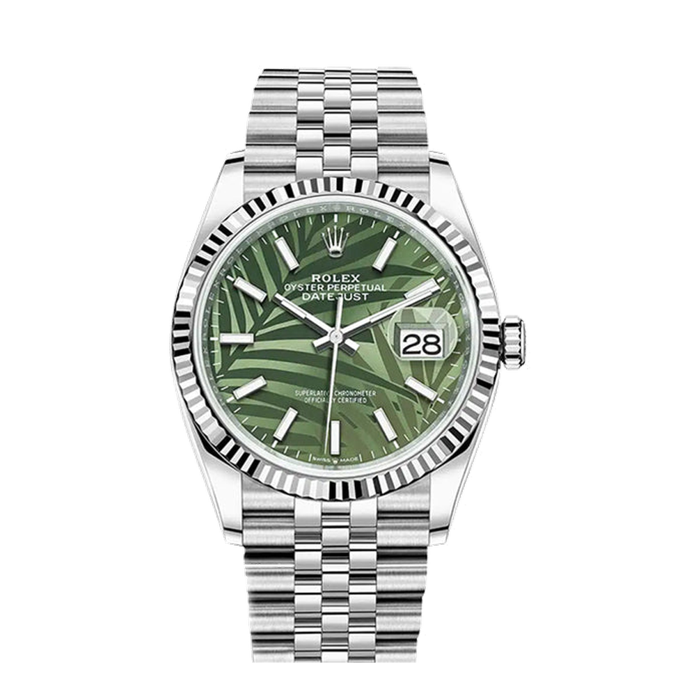 Rolex Datejust 36 Stainless Steel / Fluted / Green - Palm / Jubilee