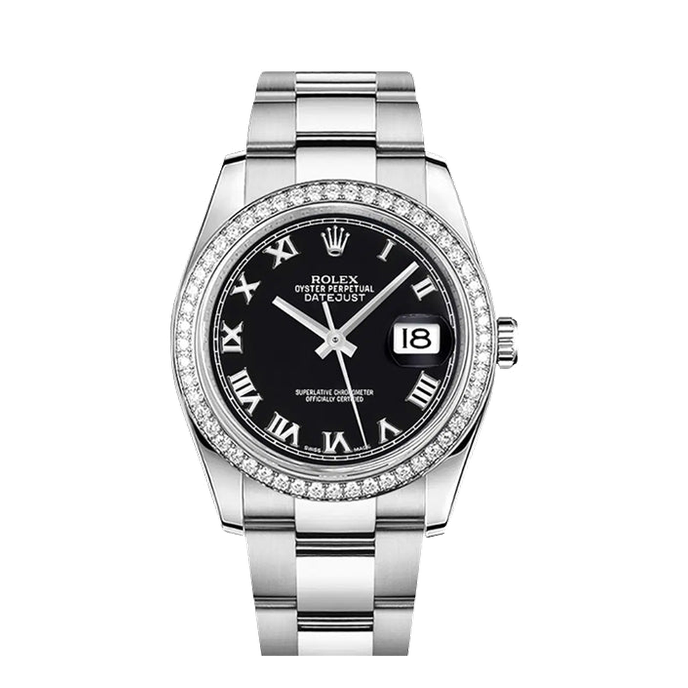Rolex Datejust 36 Stainless Steel Diamond / Oyster / Black Roman